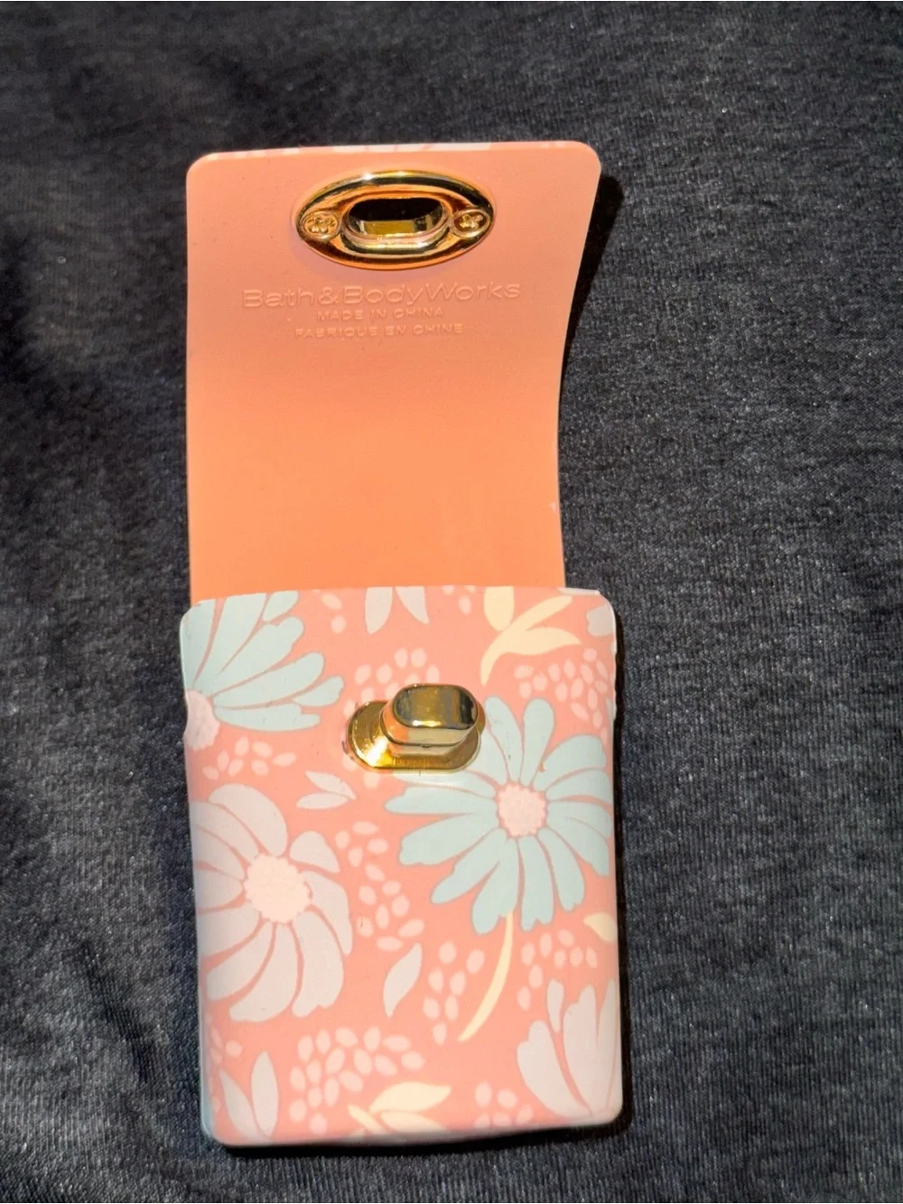 Bath and body works Floral hand sanitizer holder Coral with Gold Hardware